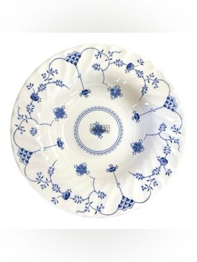 Set of 4 Queens Earthenware Bowls Blue White Boho Floral Vine 8.5” Cottagecore